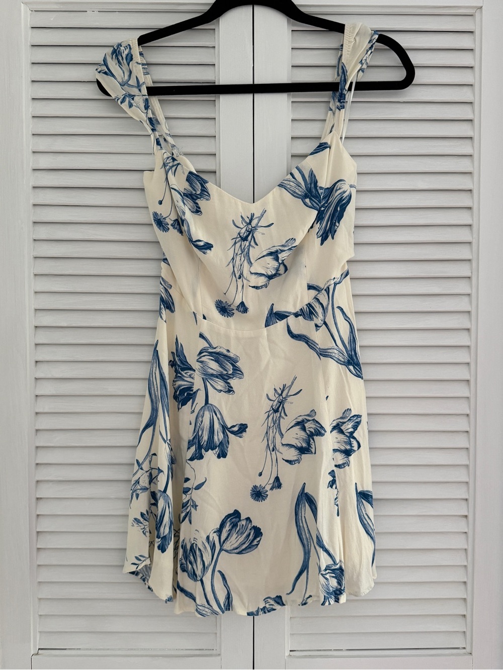 Reformation Mini Tanis Dress with Blue Floral Print